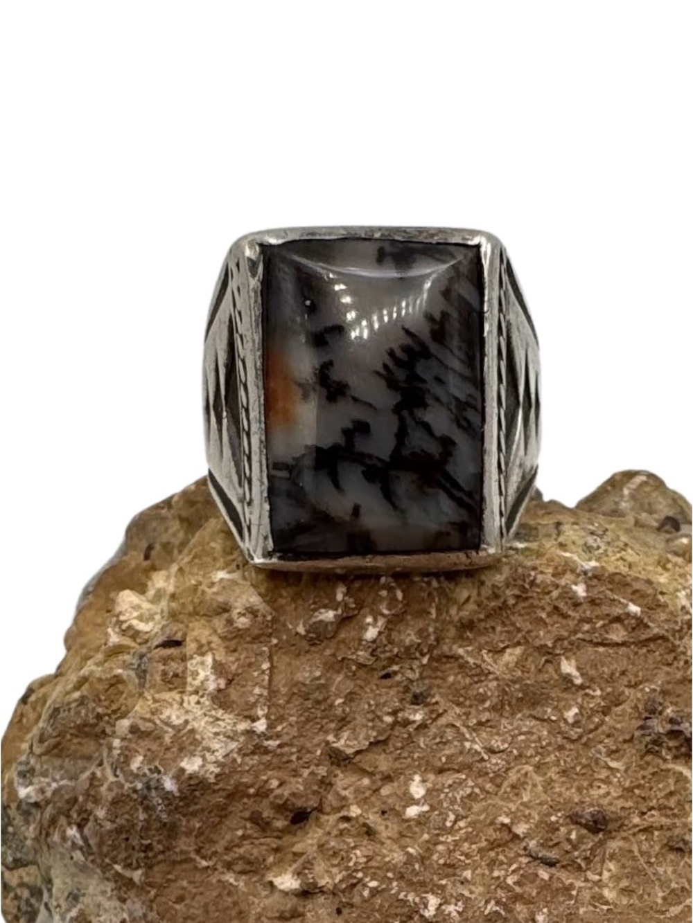 Bell Trading Southwest Fred Harvey Style Sterling Silver Agate Mens Ring 10.5